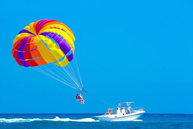 Parasailer flying over the clear waters near Hurghada