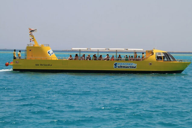 Passengers viewing marine life through Sea Scope underwater windows