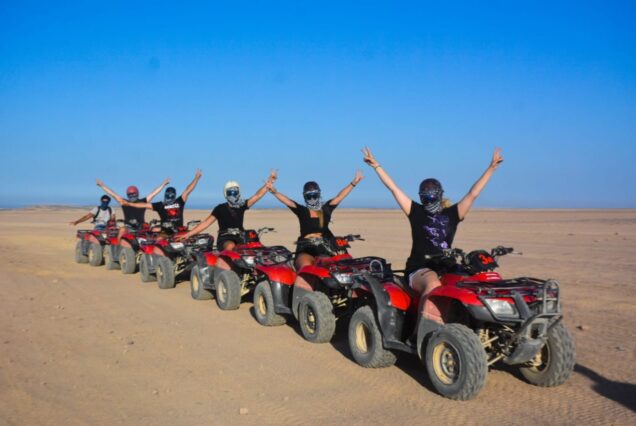 Quad bike riders enjoying a desert adventure from Makadi Bay