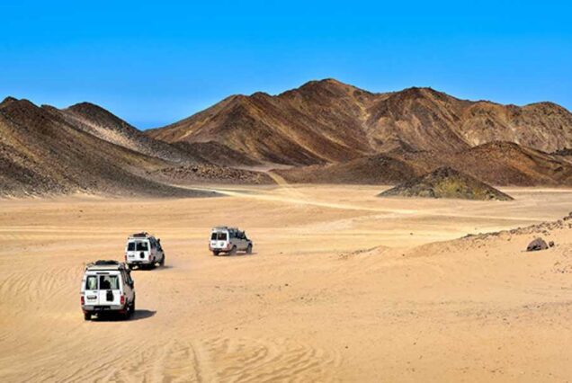 Desert mountains and coastline at Wadi El Gemal National Park