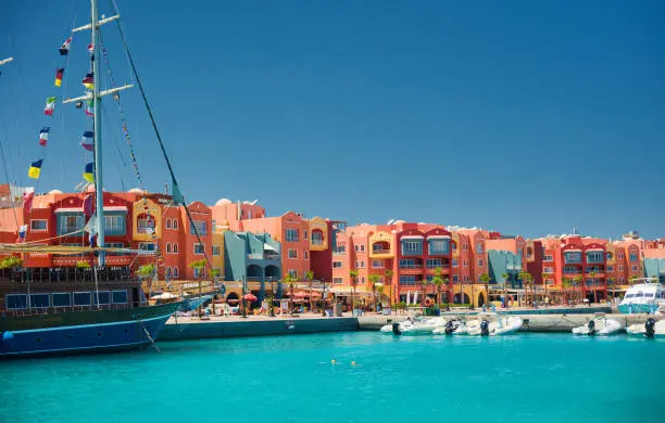 Orange Bay Island Hurghada with white sand and turquoise water